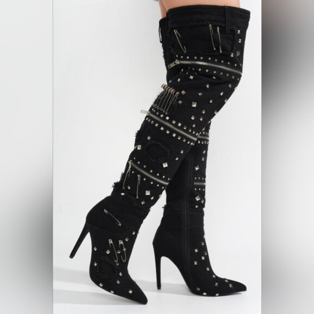 Cape Robbin 'Rocker' Thigh High Boot With Silver Embellishments - Picture 6 of 8